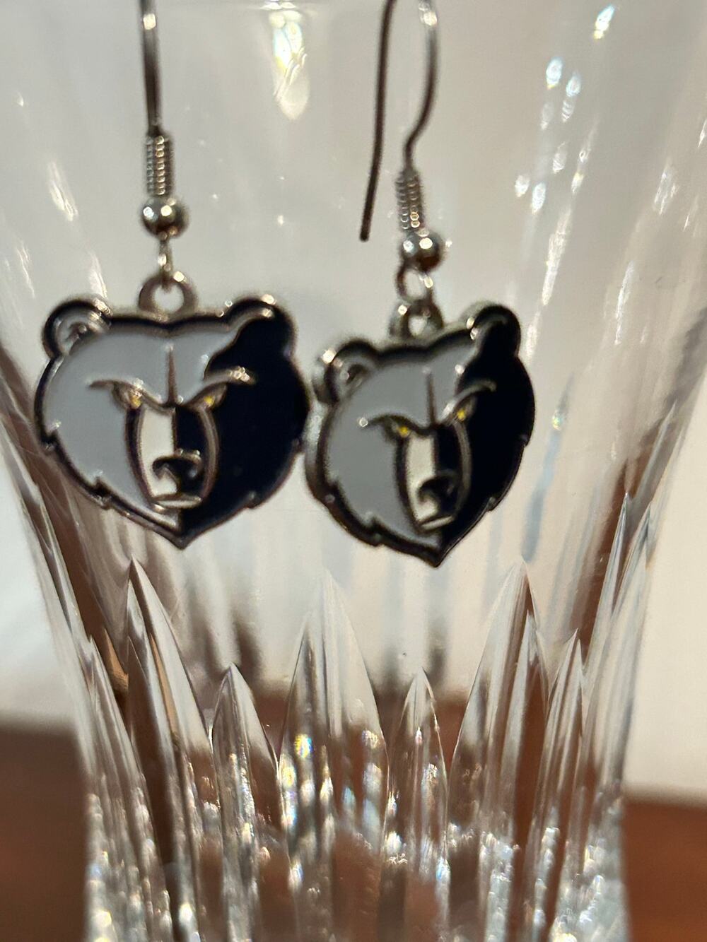 Memphis Grizzlies NBA Basketball Silver Tone Bear Dangle Earrings Fan Jewelry